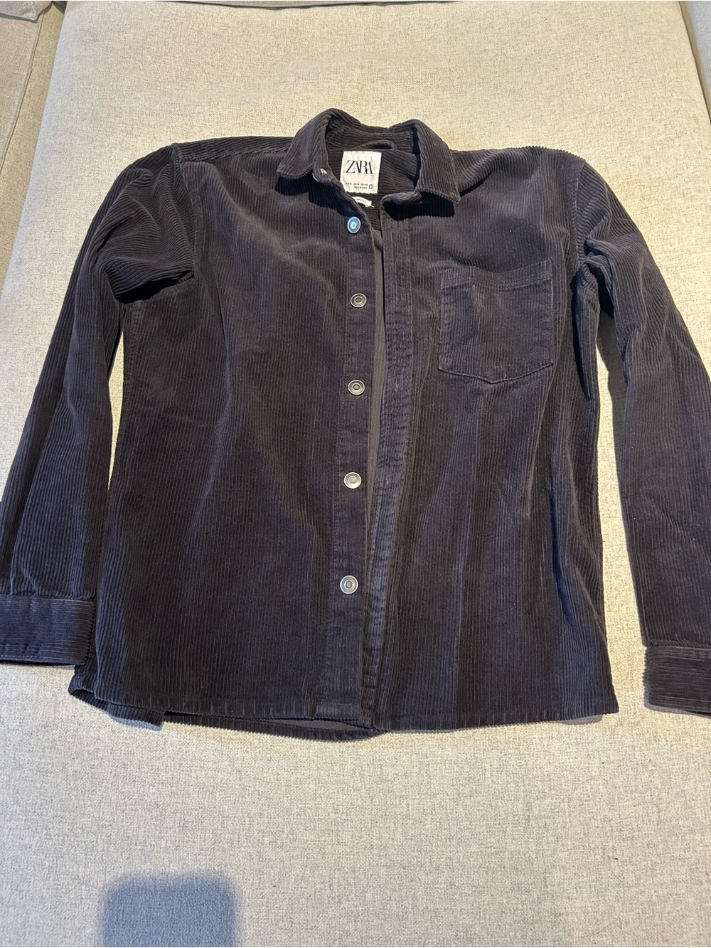Zara Men's Navy Corduroy Button-Down Shirt
